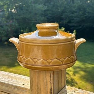 Vintage Golden Seville Stoneware Serving Ceramic Stoneware Dish W/Lid
